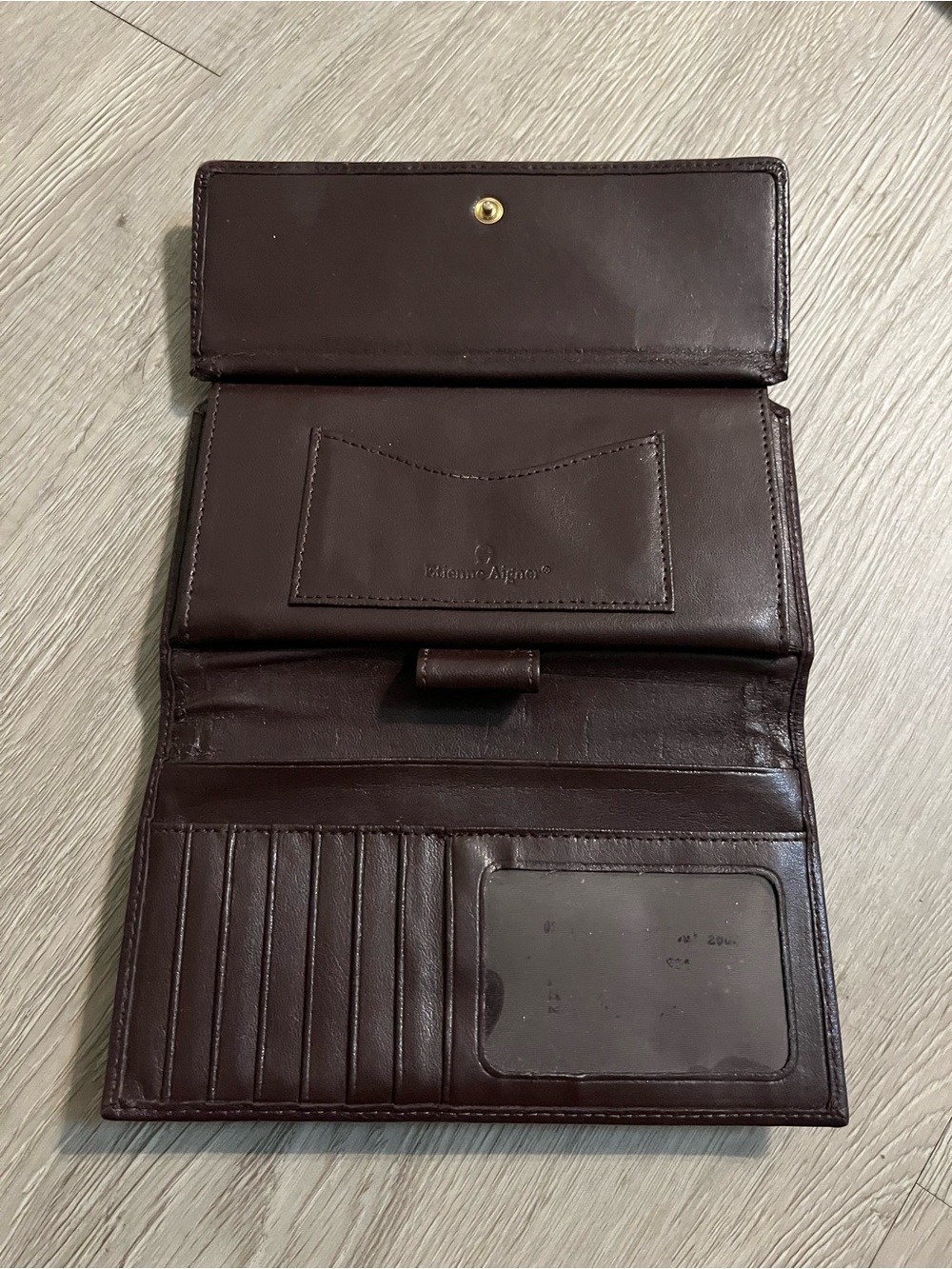 Etienne Aigner Dark Brown Leather Wallet with Gold Accent - Picture 3 of 5